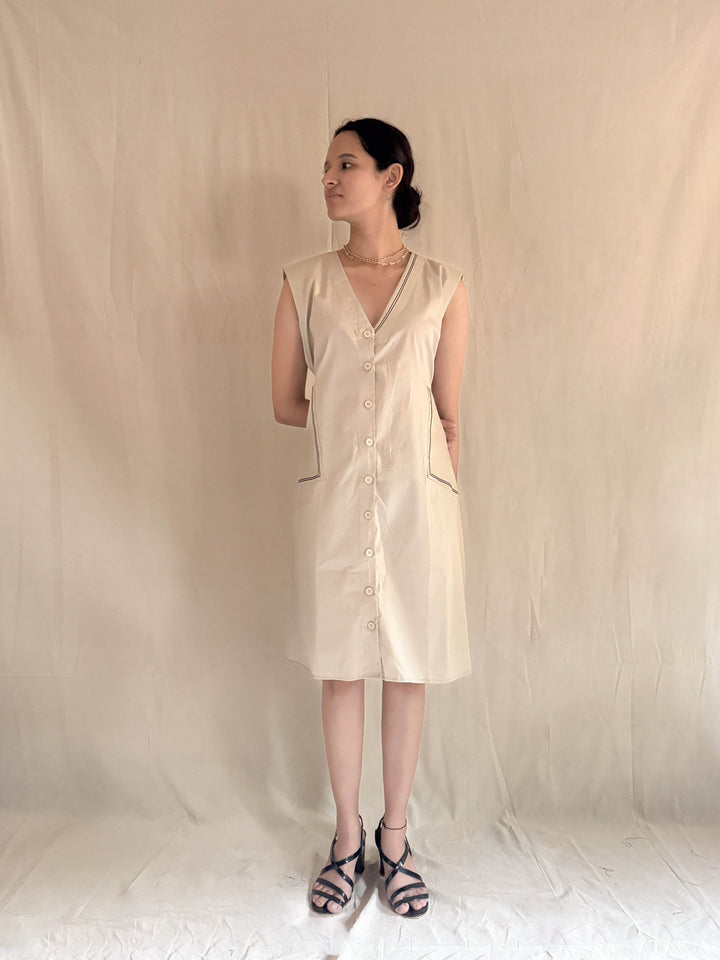 Classic Beige A-line dress with Pockets