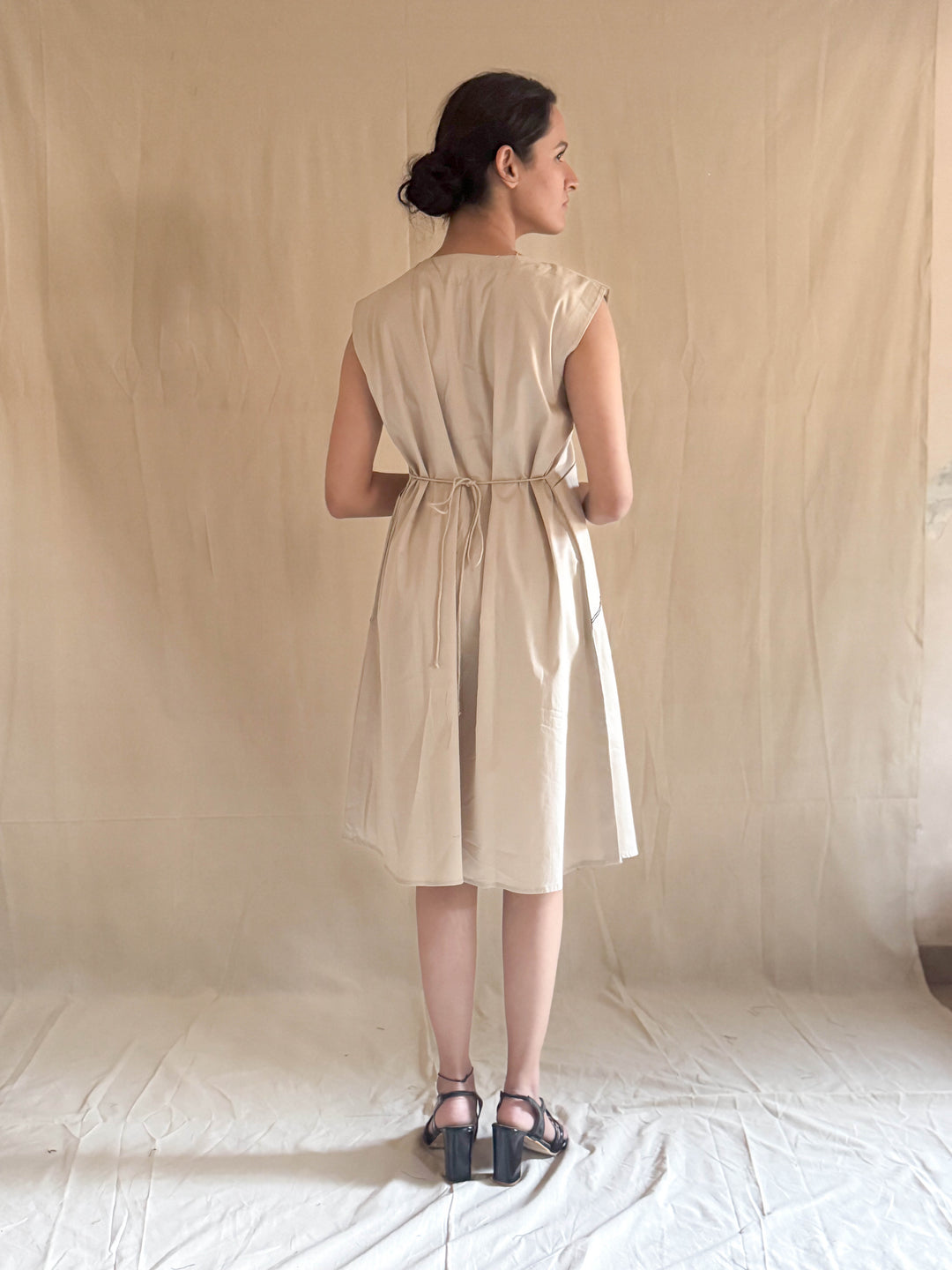 Classic Beige A-line dress with Pockets