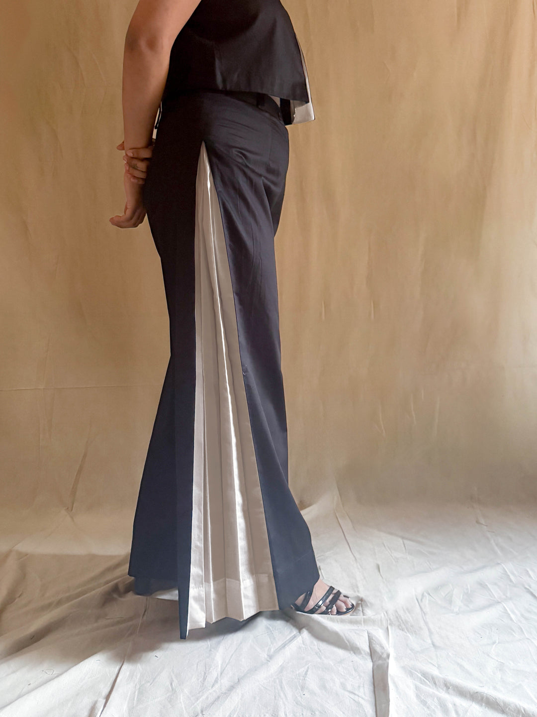 Sleek Black Side-Pleated Pants