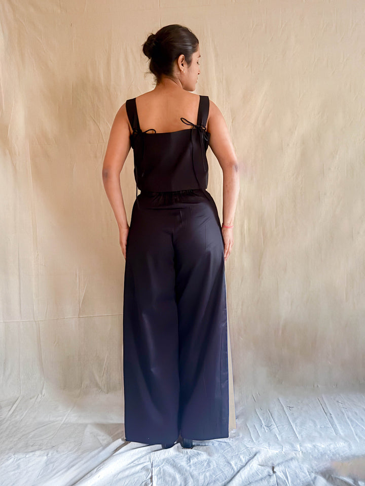 Sleek Black Side-Pleated Pants