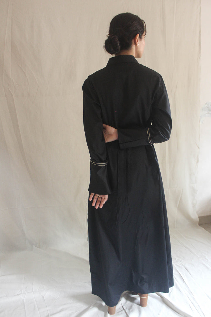 Black Angel Sleeve Full-Length Slit Dress