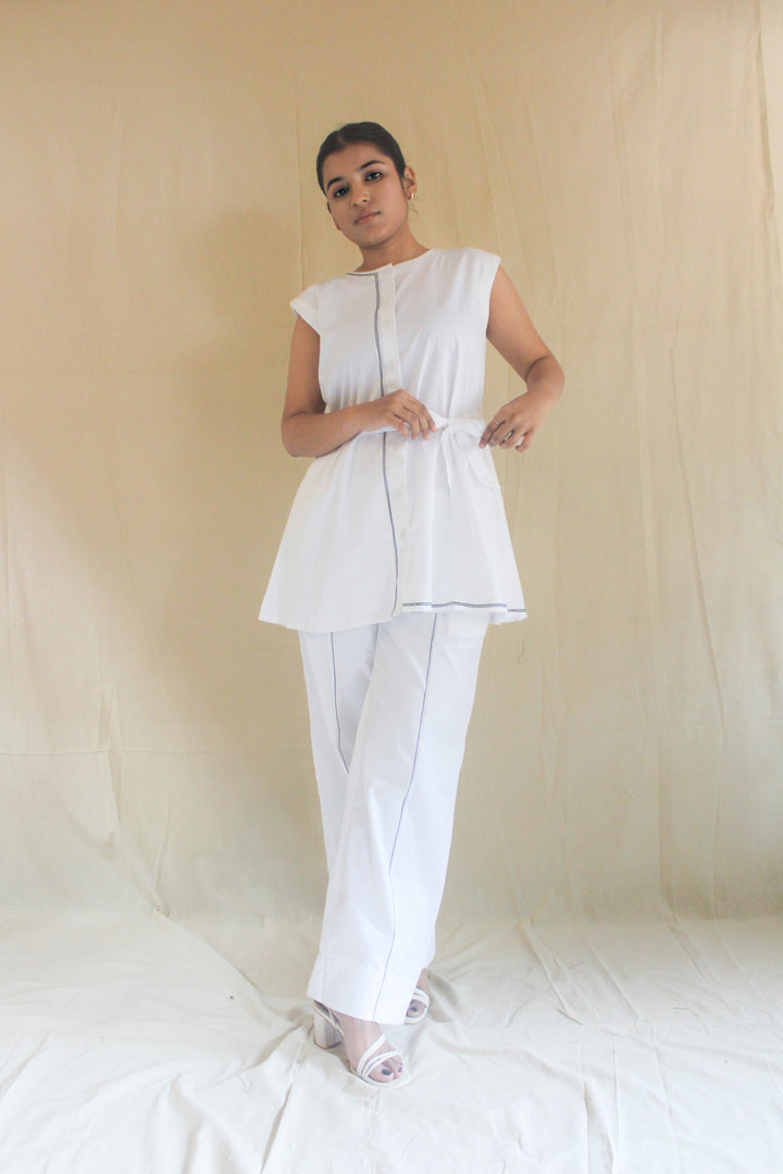 Classic White Belted A-Line Top