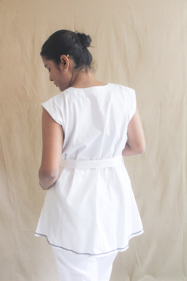 Classic White Belted A-Line Top